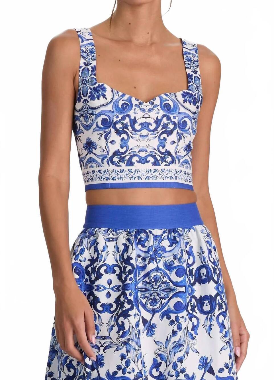 NEW ALICE + OLIVIA miriam cropped sweetheart top in solstice